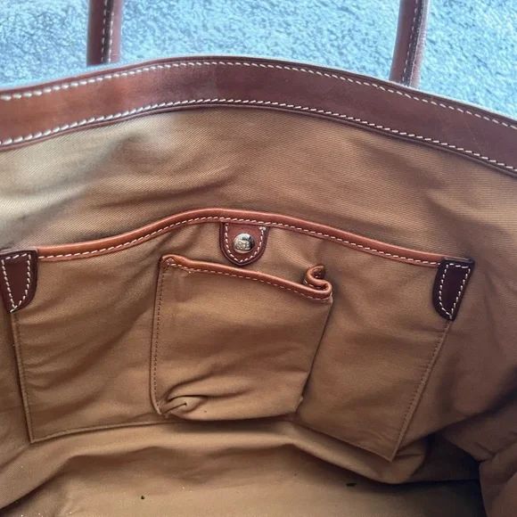 Ralph Lauren Denim-Blue Canvas Tote with Brown Leather Trim - Picture 6 of 8